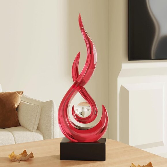 11.8" H Abstract Art Resin Black Modern Flame Decorations for Living Room Office - Picture 3 of 7